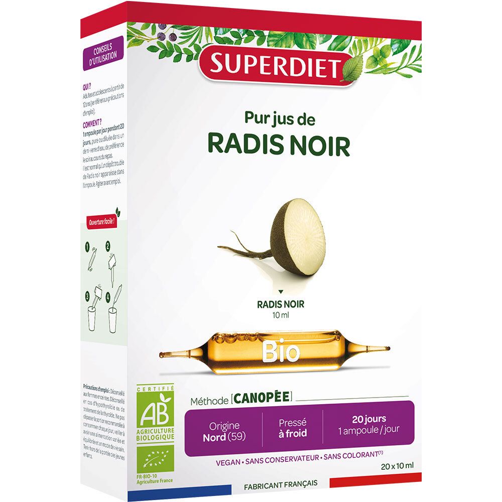 SUPERDIET – PUR JUS DE RADIS NOIR BIO 10 ML – 20 ampoules de 10 ml 20 pc(s) Ampoule(S) Buvable(S)
