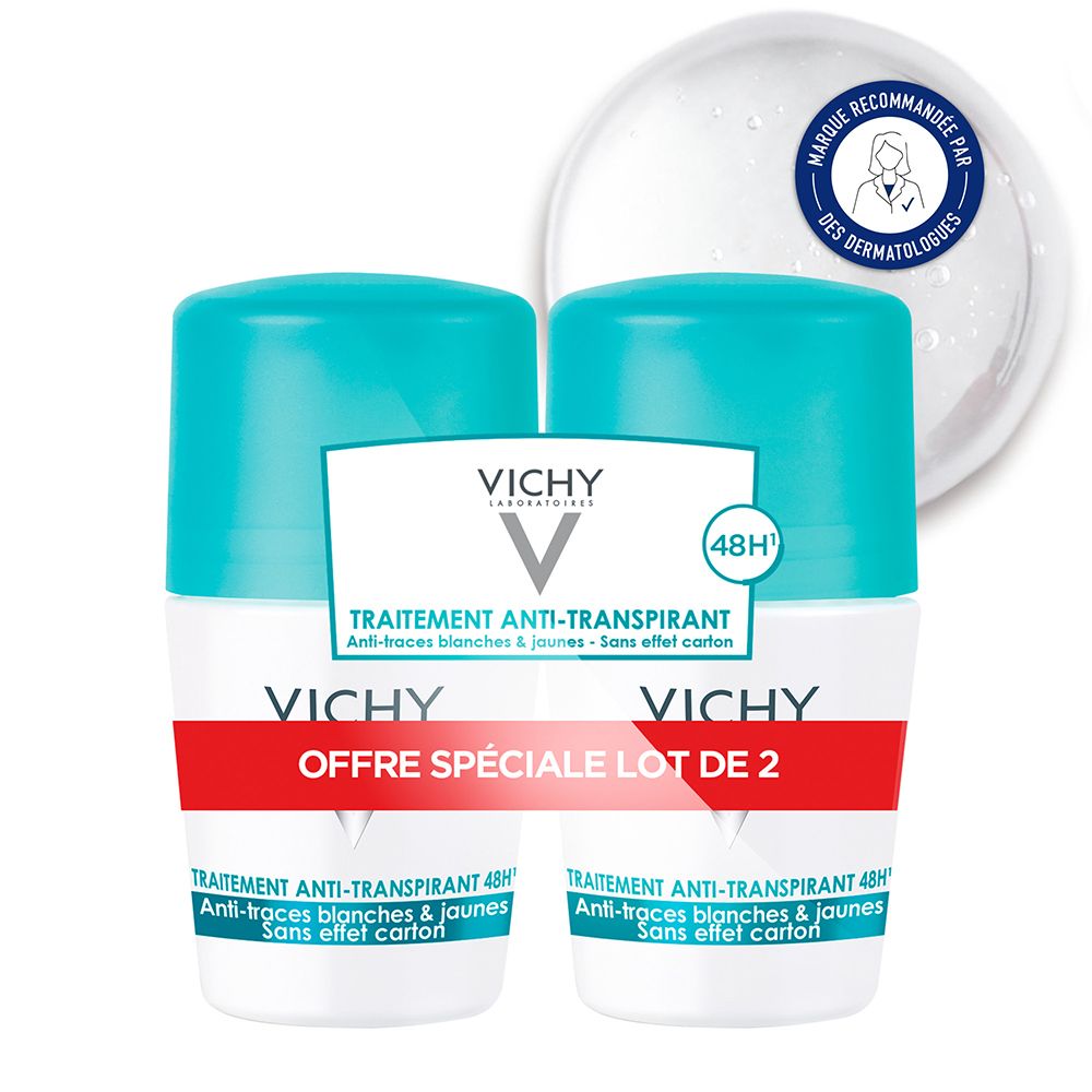 Vichy Traitement Antitranspirant 48 H Roll'on Déodorant Rouleau 2X50 Ml