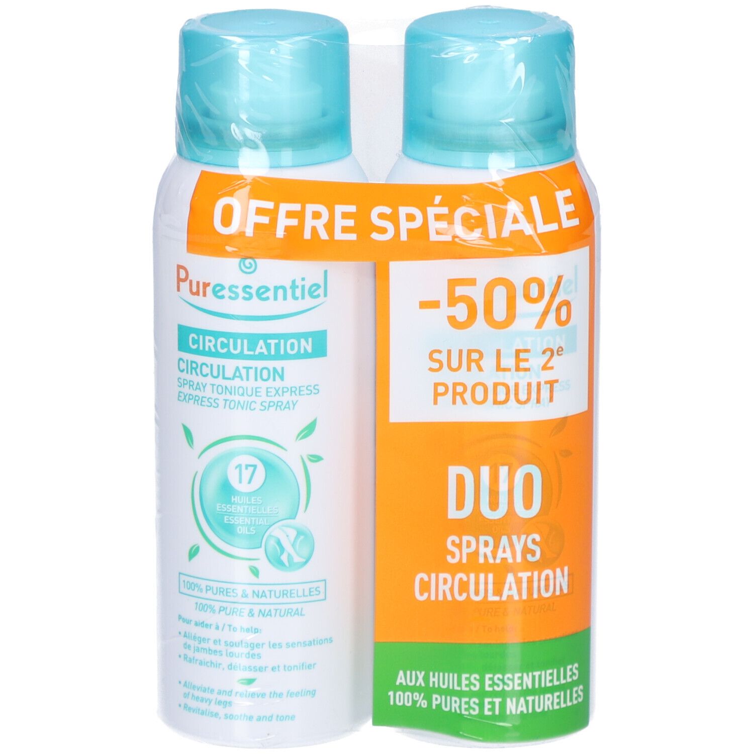 Puressentiel Spray circulation aux 17 huiles essentielles 2x100 ml