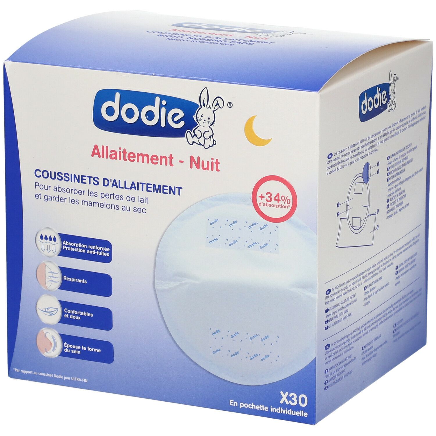 dodie® Coussinets d'allaitement nuit Compresses 30 pc(s)