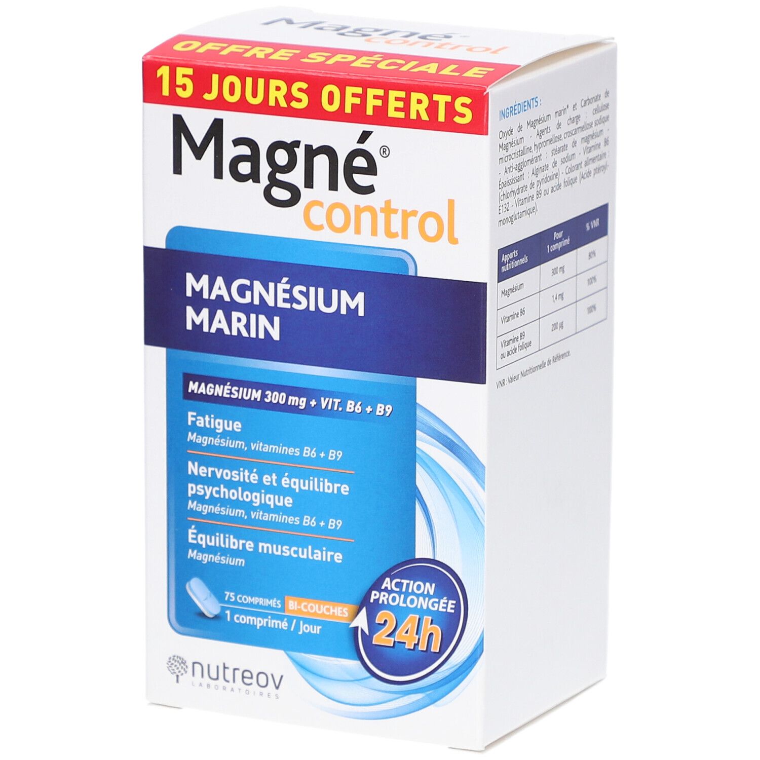 Nutreov Magne Control 300Mg Mg + Vit B6 – 60 Cp 15 Offerts Comprimé(S) 75 Pc(S) Enfants