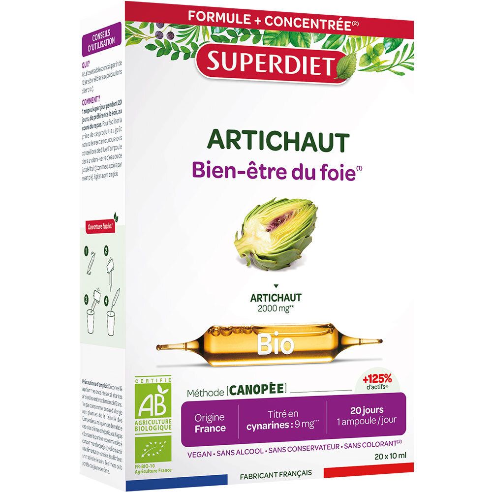 SUPERDIET – ARTICHAUT BIO 2000 MG – 20 ampoules de 10 ml 20 pc(s) Ampoule(S) Buvable(S)