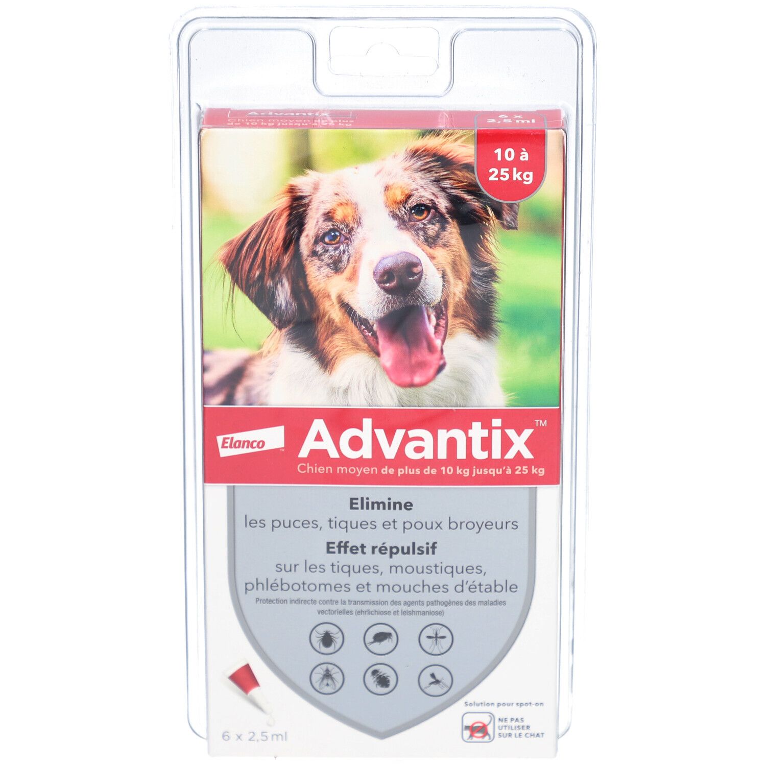 Advantix Chien moyen de 10 kg - 25 kg 6 pc(s) Pipette(S) Unidose(S)