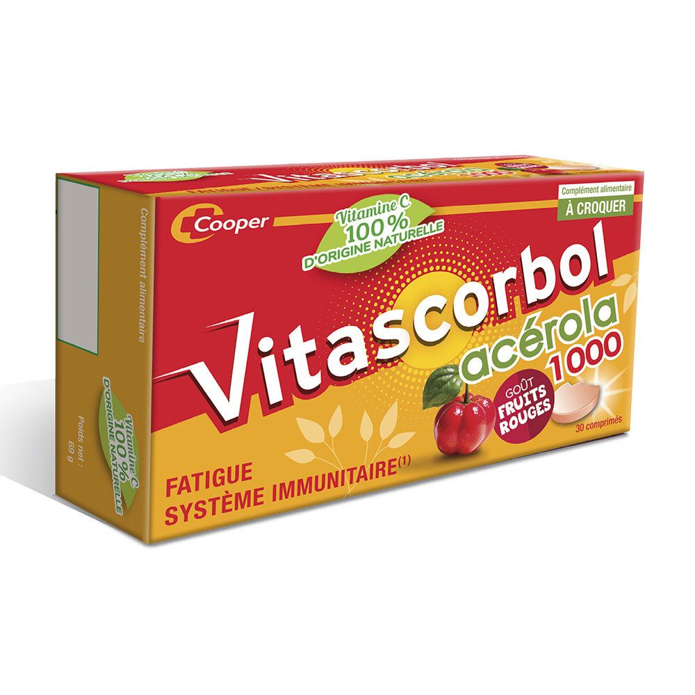 Cooper Vitascorbol - Complément Alimentaire À Base De Vitamine C Acérola 100% Naturelle Fatigue Et Système Immunitaire Programme 30 Jours Comprimés Croquer Capsule(S) Pc(S)
