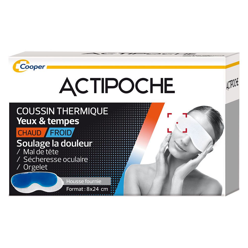 ACTIPOCHE - Coussin thermique - Thermothérapie - Mal de tête, sécheresse oculaire - Masque Yeux et tempes - Gel - 1 unité 1 pc(s) Compresses
