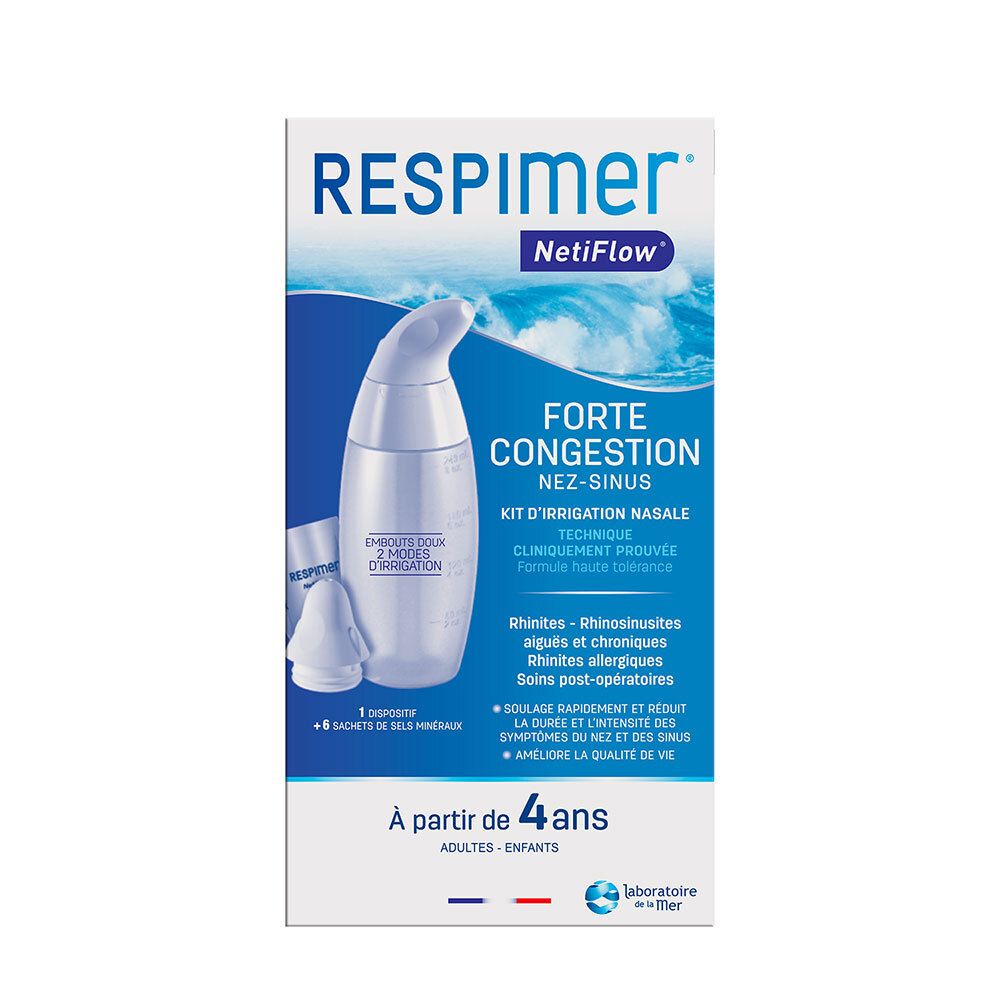 Respimer Kit d'Irrigation Nasale breveté, 6 Sachets de Sel Nasal, Rhinite, Allergie 1 pc(s) Set(S)