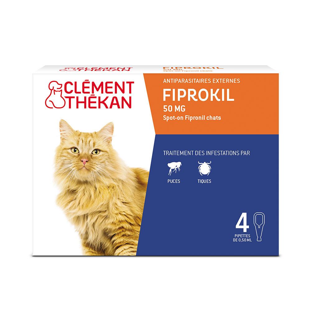 Clément Thékan Anti-Puces et Anti-Tiques pour Chat - Elimine les parasites - 4 Pipettes Spot On 4 pc(s) Pipette(S) Unidose(S)