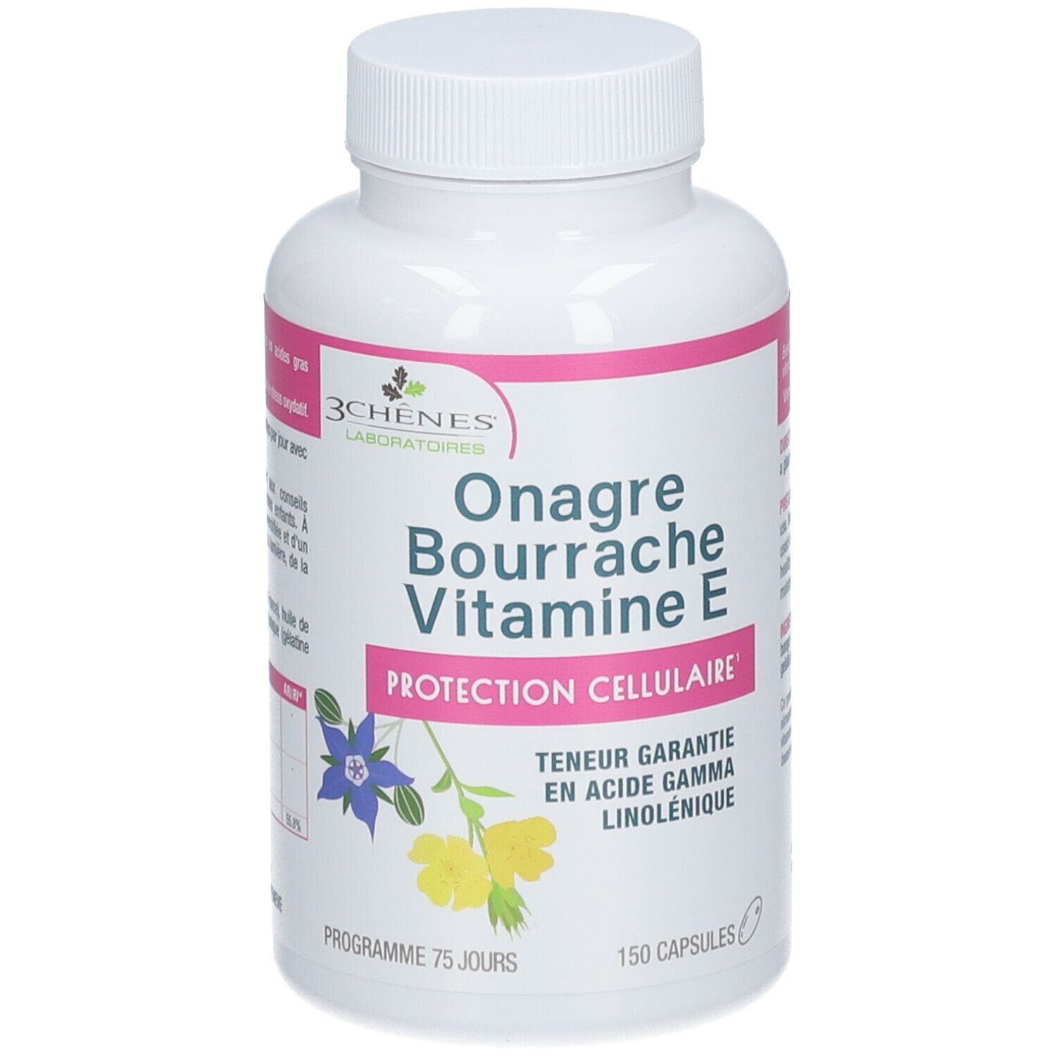 3 Chênes Onagre Bourrache Vitamine E 150 pc(s) Capsule(S) Douce(S)