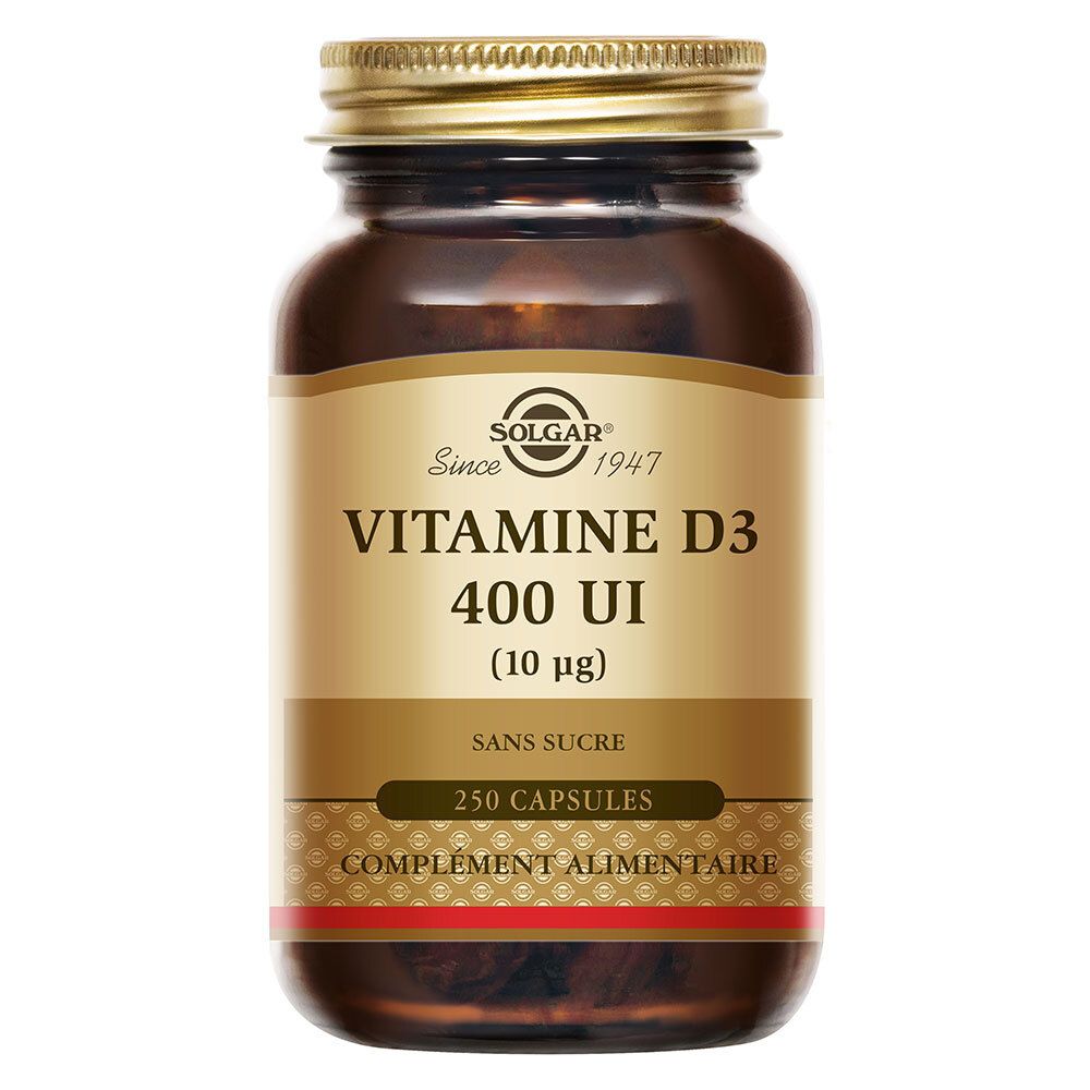 Solgar Vitamine D3 400 UI - Défenses immunitaires - 250 capsules 250 pc(s) Capsule(S) Douce(S)