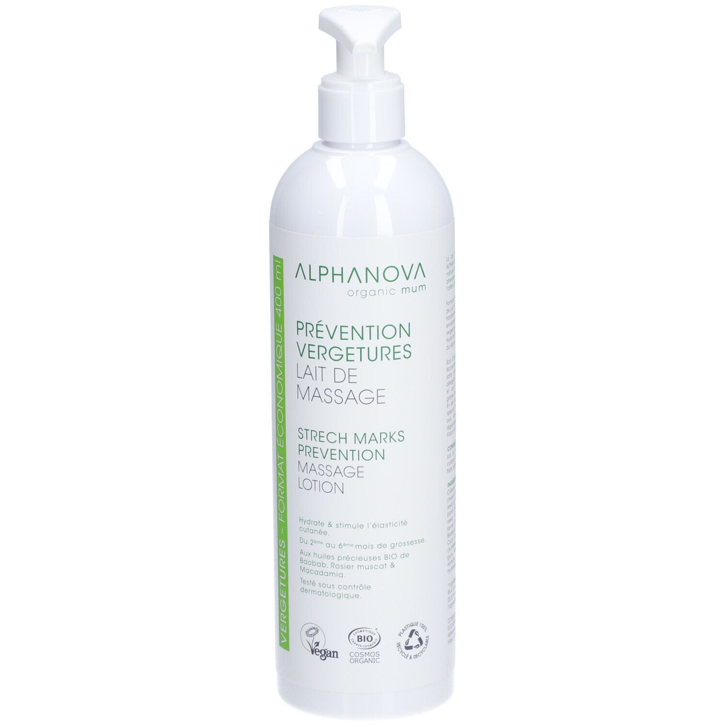 Alphanova LAIT DE MASSAGE PRÉVENTION VERGETURES | ALPHANOVA ORGANIC MUM Lait 400 ml