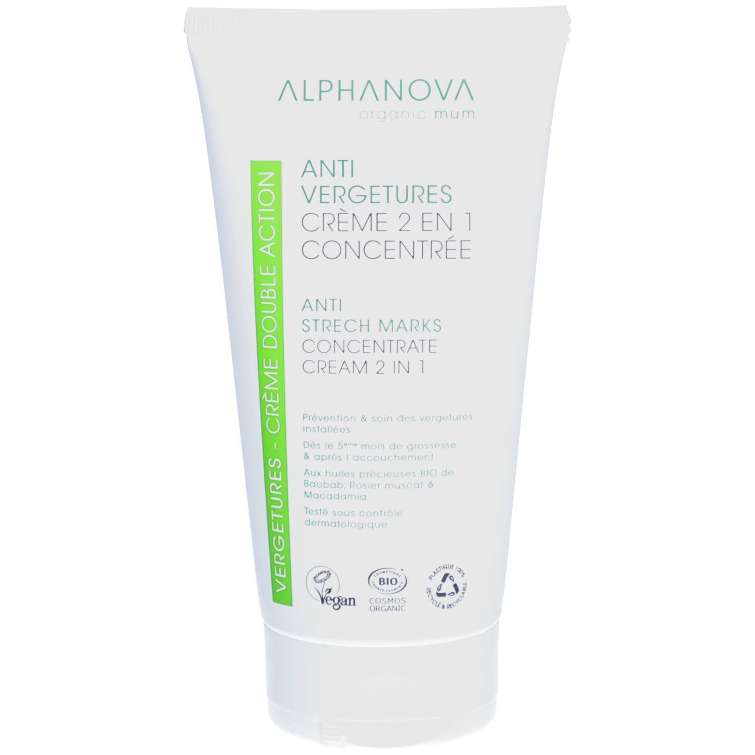 Alphanova Anti-Vergetures Crème 2 En 1 Concentrée Certifiée Bio | Organic Mum Crème Pour La Peau 150 Ml