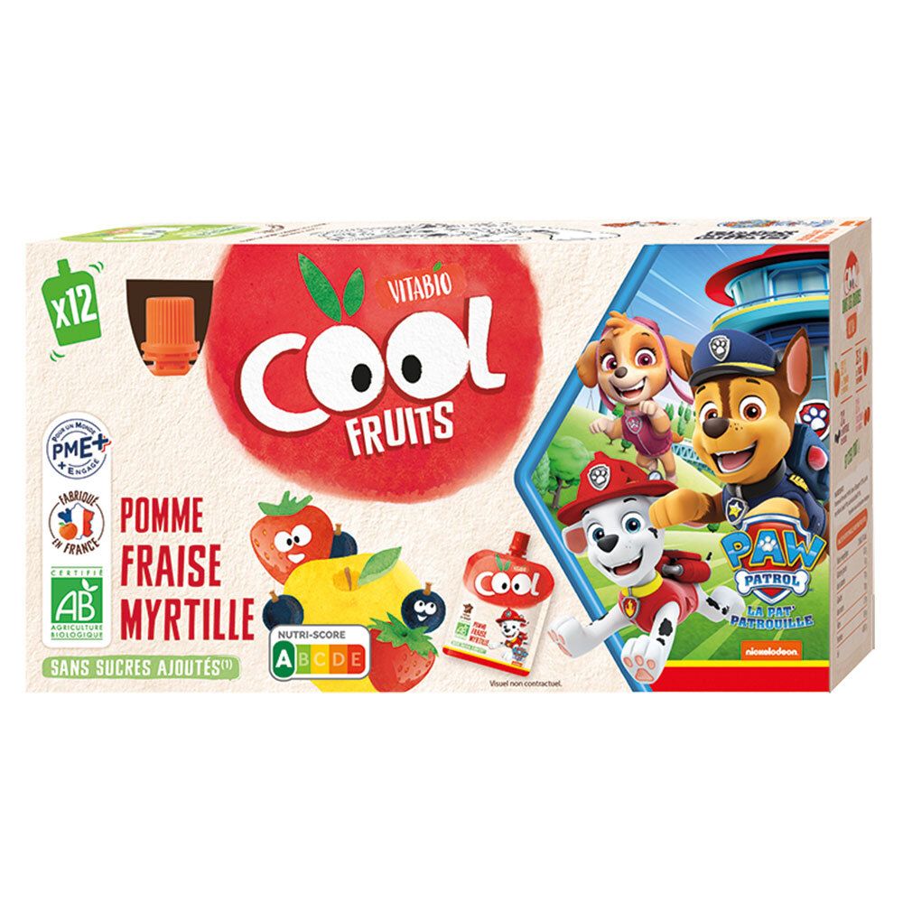 Vitabio COOL FRUITS LA PAT' PATROUILLE POMME DE FRANCE FRAISE MYRTILLE +3 ans 12x90g 12x90 g Purée