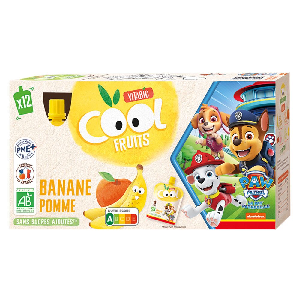 Vitabio COOL FRUITS LA PAT' PATROUILLE BANANE POMME +3 ans 12x90g 12x90 g Purée