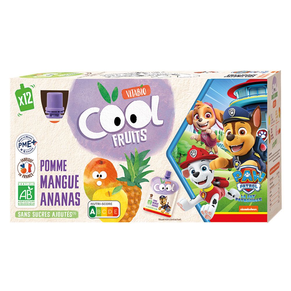Vitabio COOL FRUITS LA PAT' PATROUILLE POMME MANGUE ANANAS +3 ans 12x90g 12x90 g Purée