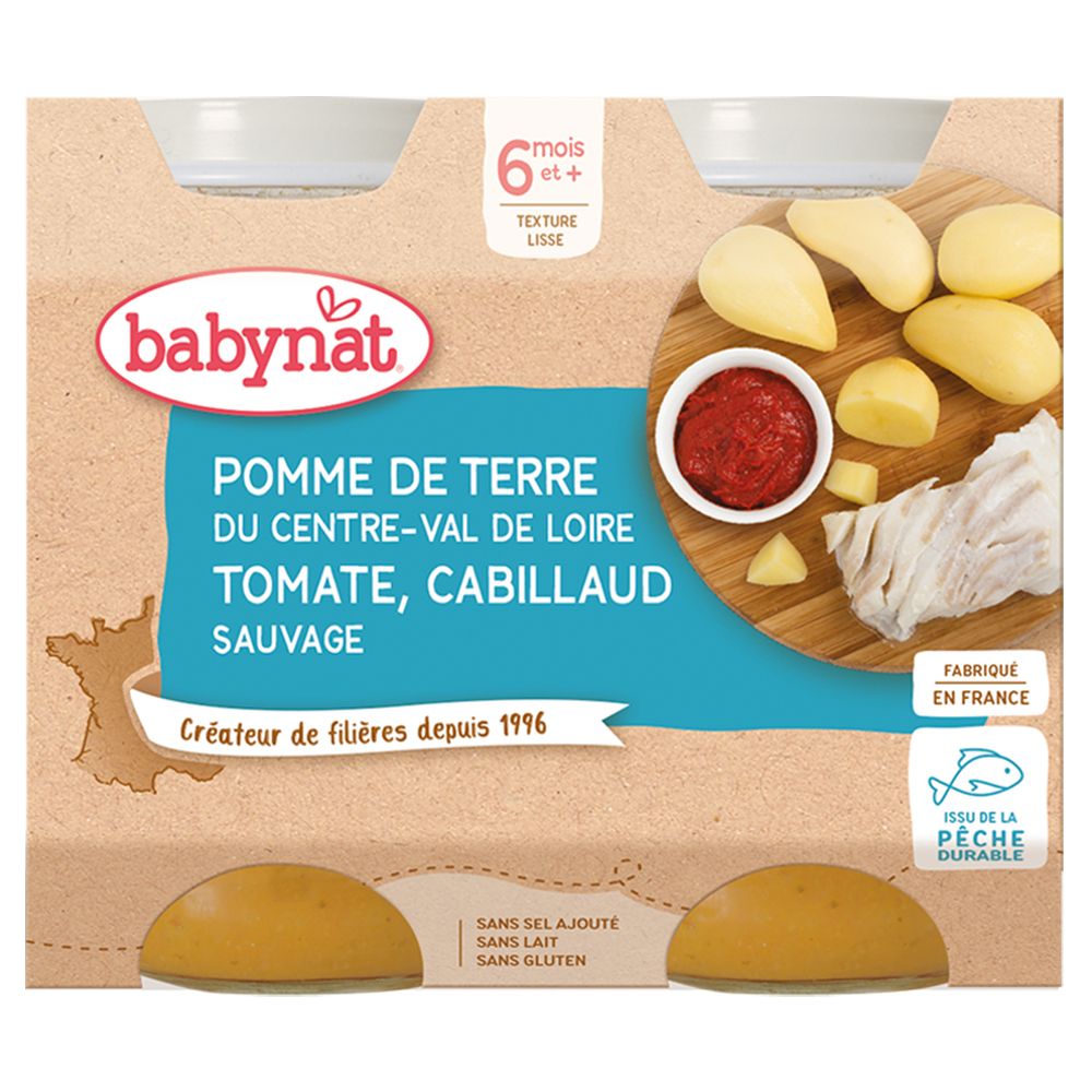 Babybio POMME DE TERRE DU CENTRE-VAL LOIRE TOMATE CABILLAUD SAUVAGE dès 6 mois Aliment 400 g