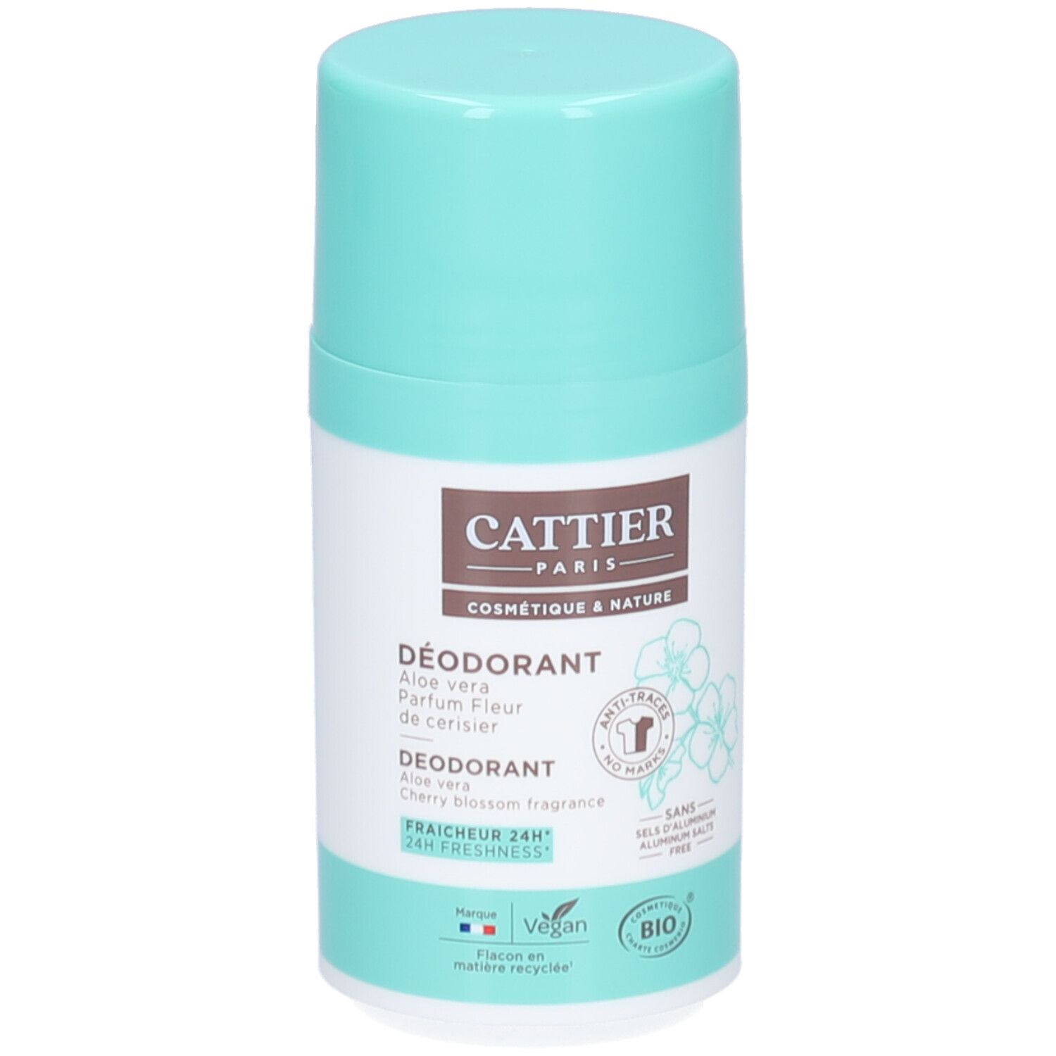 Cattier Déodorant 24H Roll-On Fleur De Cerisier Rouleau 50 Ml