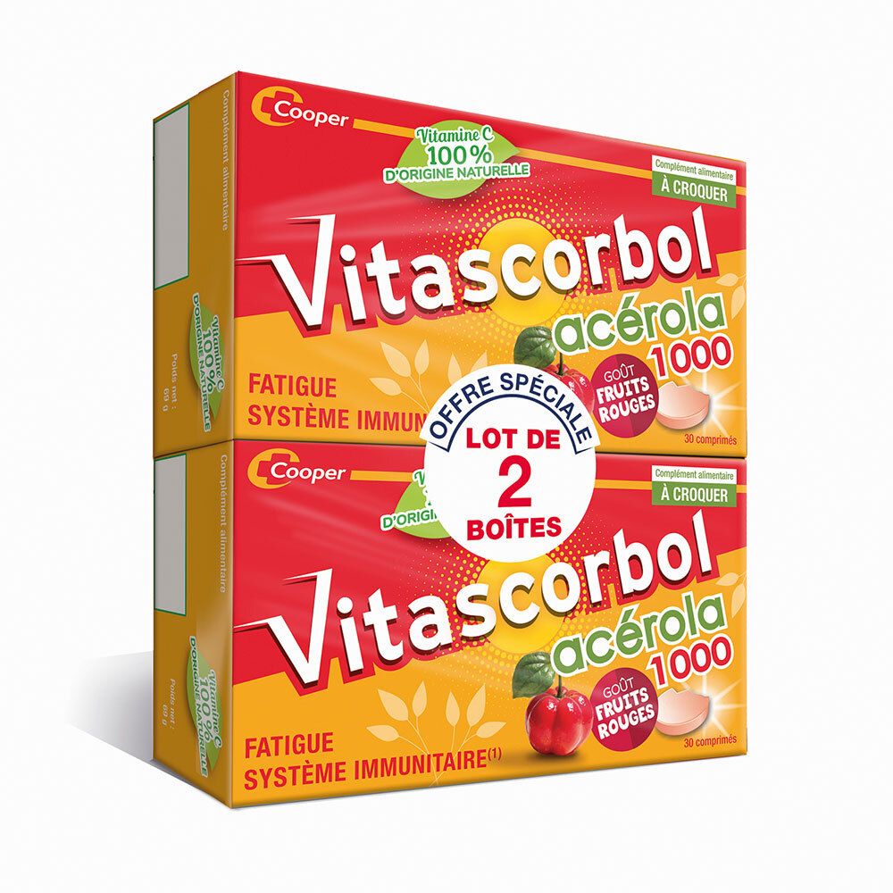 Cooper Vitascorbol - Complément Alimentaire À Base De Vitamine C Acérola 100% Naturelle Fatigue Et Système Immunitaire Programme 30 Jours Comprimés Croquer Lot 2 Comprimé(S) À Croquer 2X30 Pc(S) - Image 1