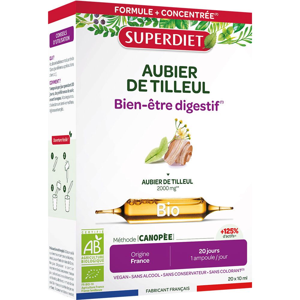 SUPERDIET – AUBIER DE TILLEUL BIO 2000 MG – 20 ampoules de 10 ml 20 pc(s) Ampoule(S) Buvable(S)