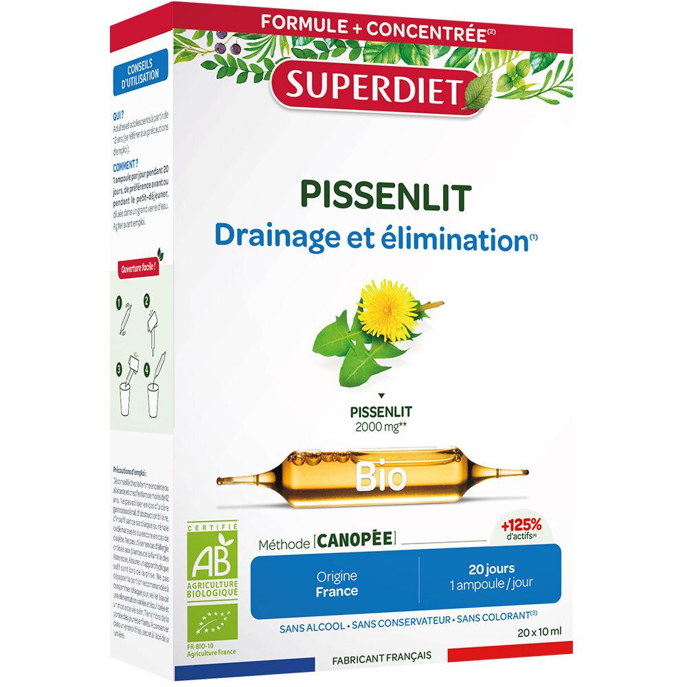 SUPERDIET – PISSENLIT BIO 2000 mg – 20 ampoules de 10 ml 20 pc(s) Ampoule(S) Buvable(S)