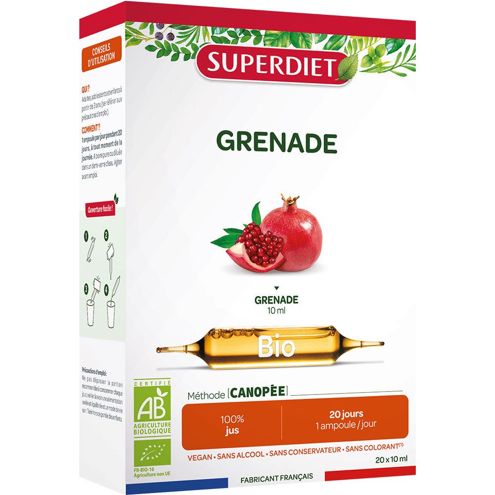 SUPERDIET Grenade Bio - 20 ampoules de 10 ml 20 pc(s) Ampoule(S) Buvable(S)