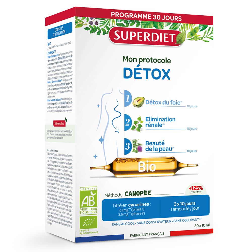 Superdiet Protocole Détox Bio Ampoule(S) Buvable(S) 30 Pc(S) - Image 1
