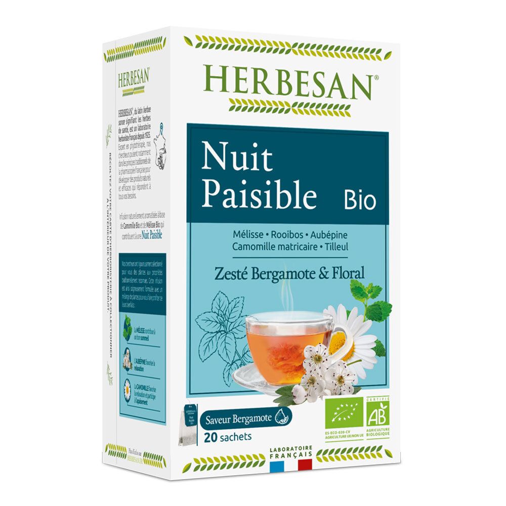 Herbesan Infusion Bio Camomille Nuit - 20 Sachets Thé Instantané Pc(S)