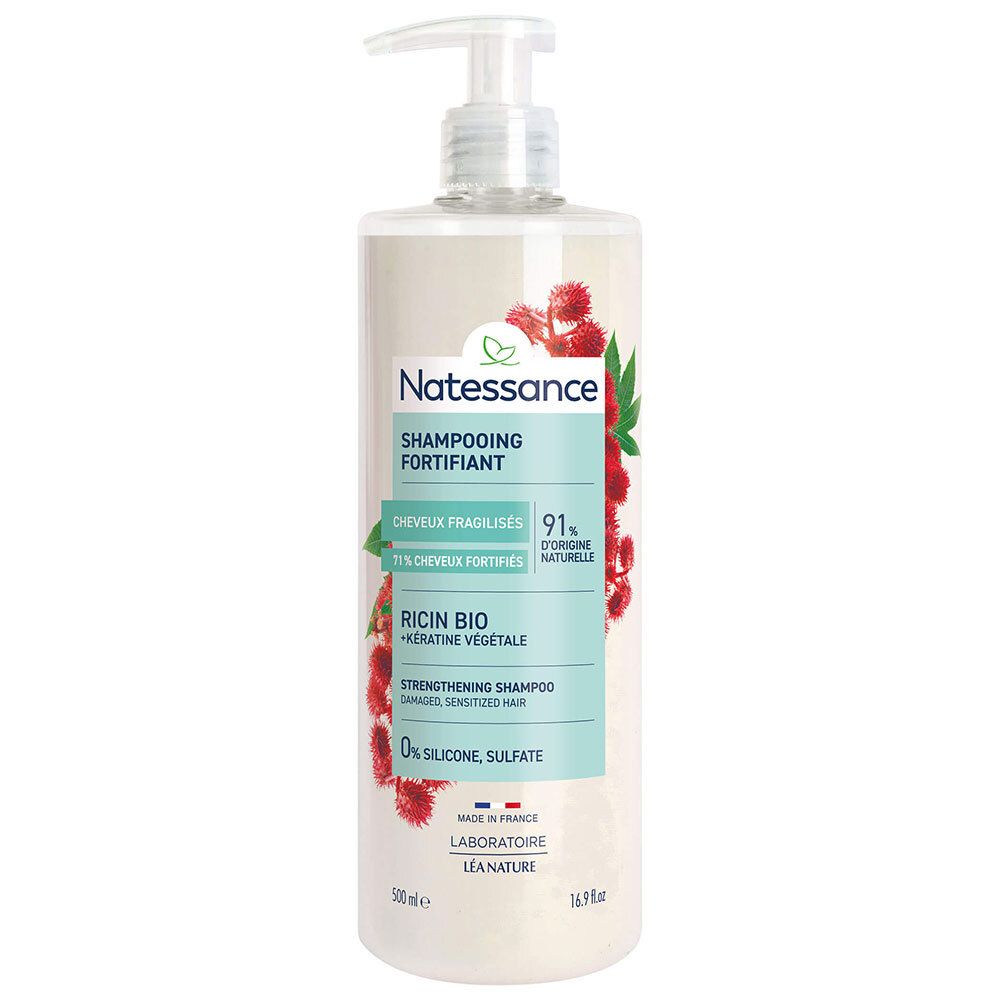 Natessance Shampooing Réparateur Fortifiant à l’Huile de Ricin et Kératine 500 ml Shampooing