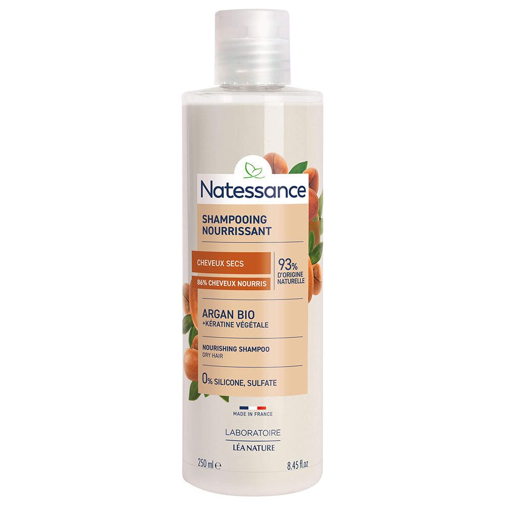 Natessance Shampooing Argan et Kératine Végétale Sans Sulfates 250 ml Shampooing