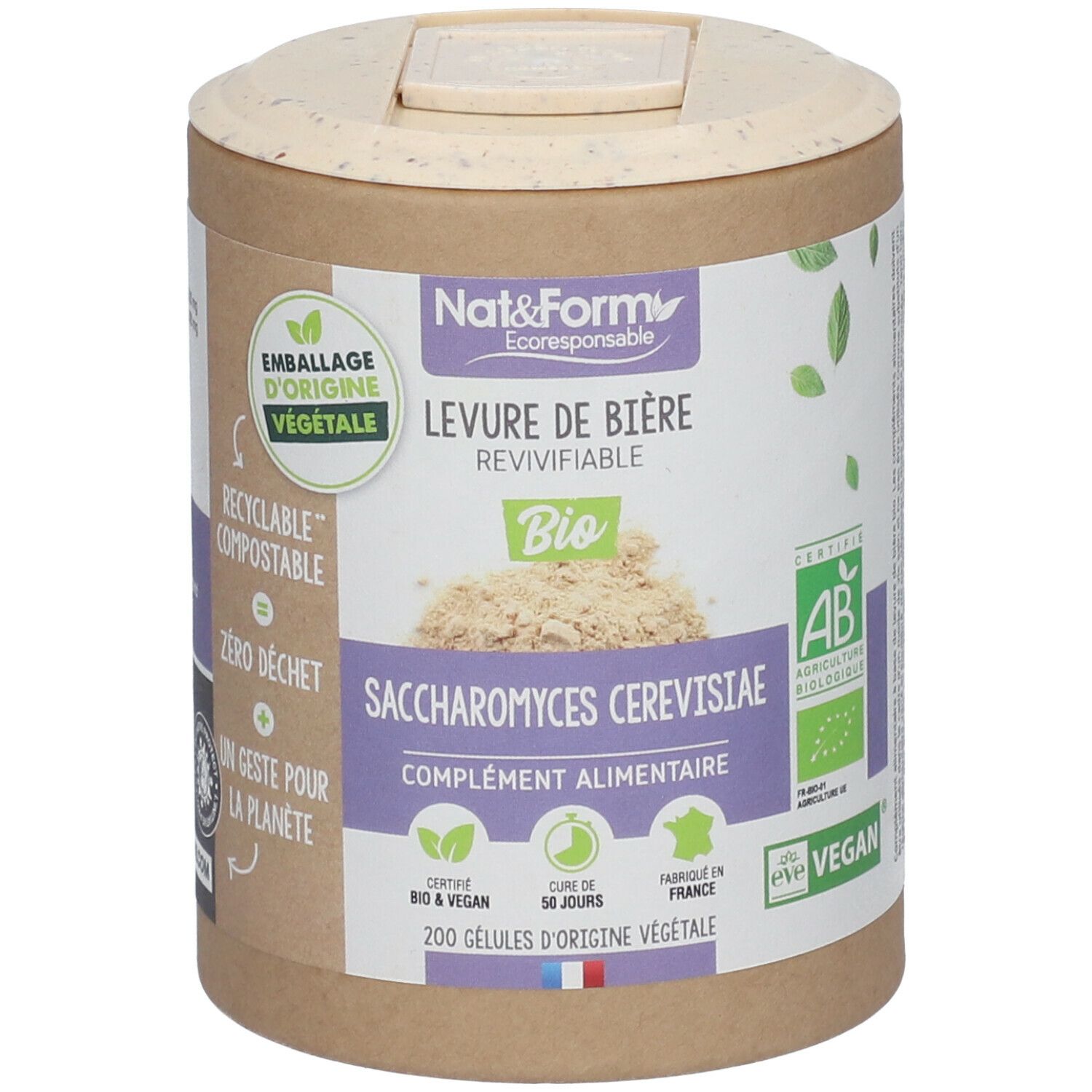 Nat & Form Ecocert Levure de bière revivifiable Bio 200 pc(s) Capsule(S)