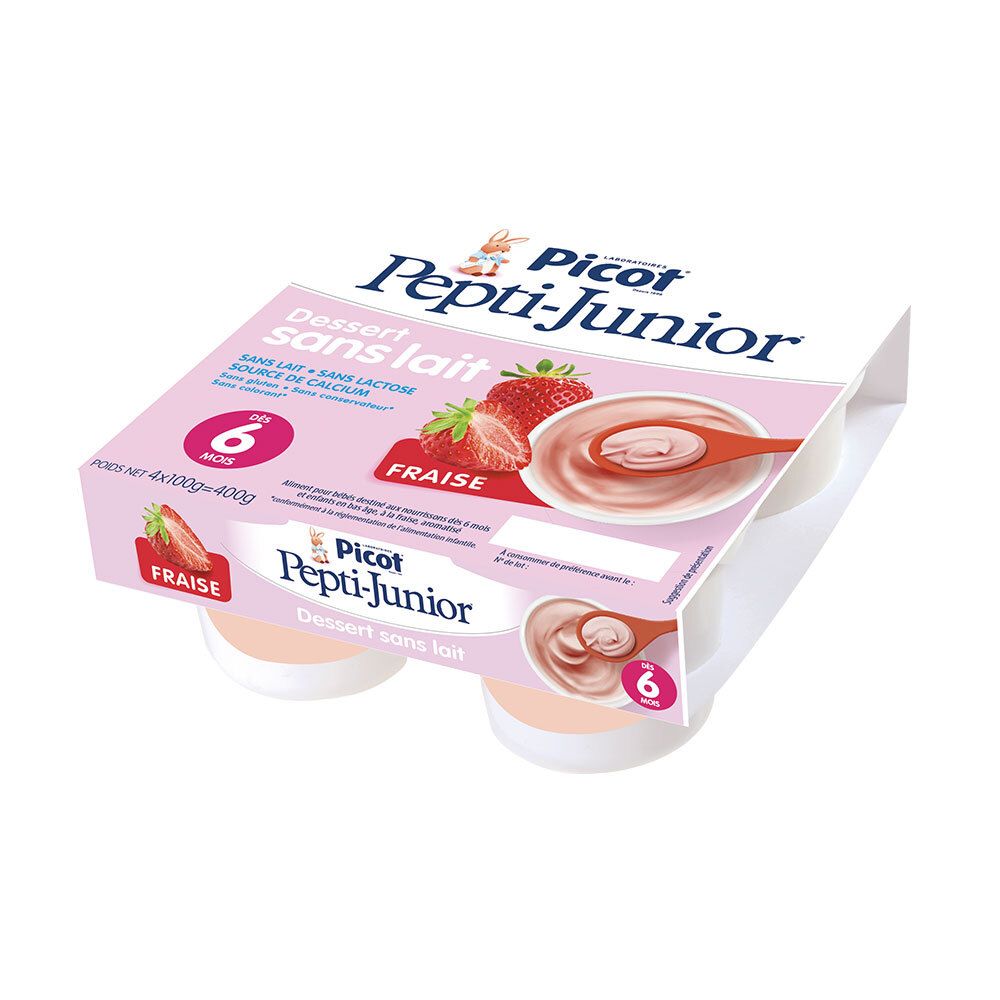 Picot Pepti Junior Dessert Sans Lait – Crème dessert fraise dès 6 mois 4x100 g Set(S)