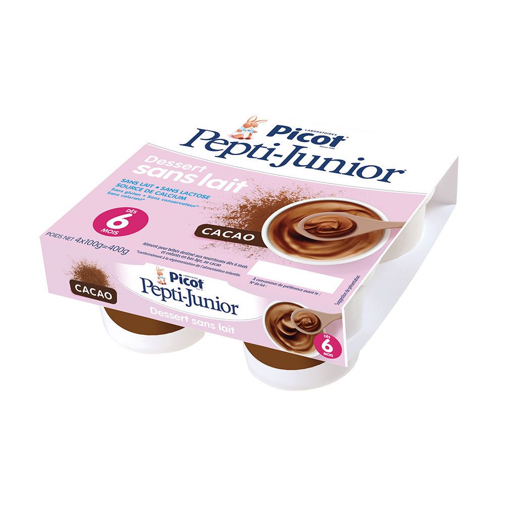 Picot Pepti - Junior Dessert Sans Lait, Dessert sans lait, cacao, 100 g x 4 400 g