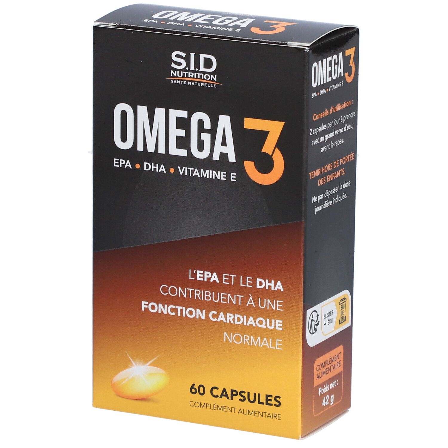 SID Nutrition – Omega 3 avec EPA, DHA et vitamine E 42 g Capsule(S)