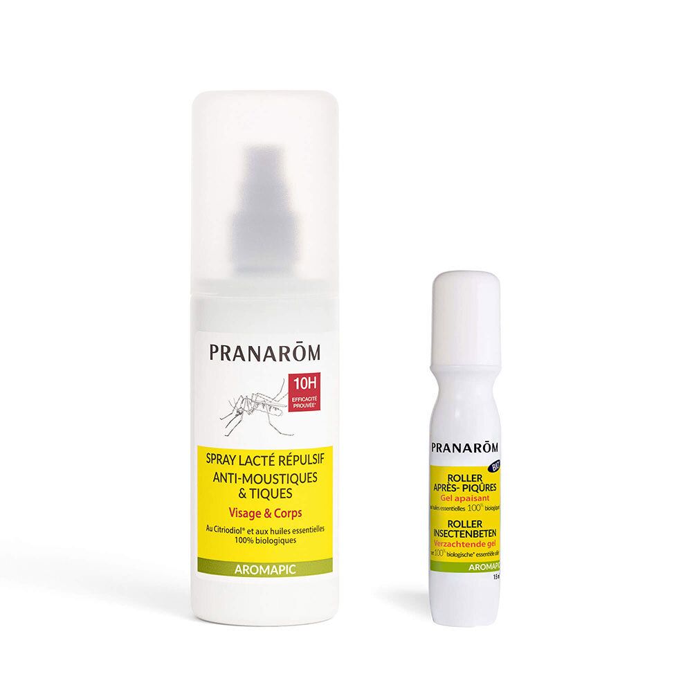 PRANAROM Spray Répulsif Anti-Moustiques + Roller Après-Piqûres 90 ml Spray
