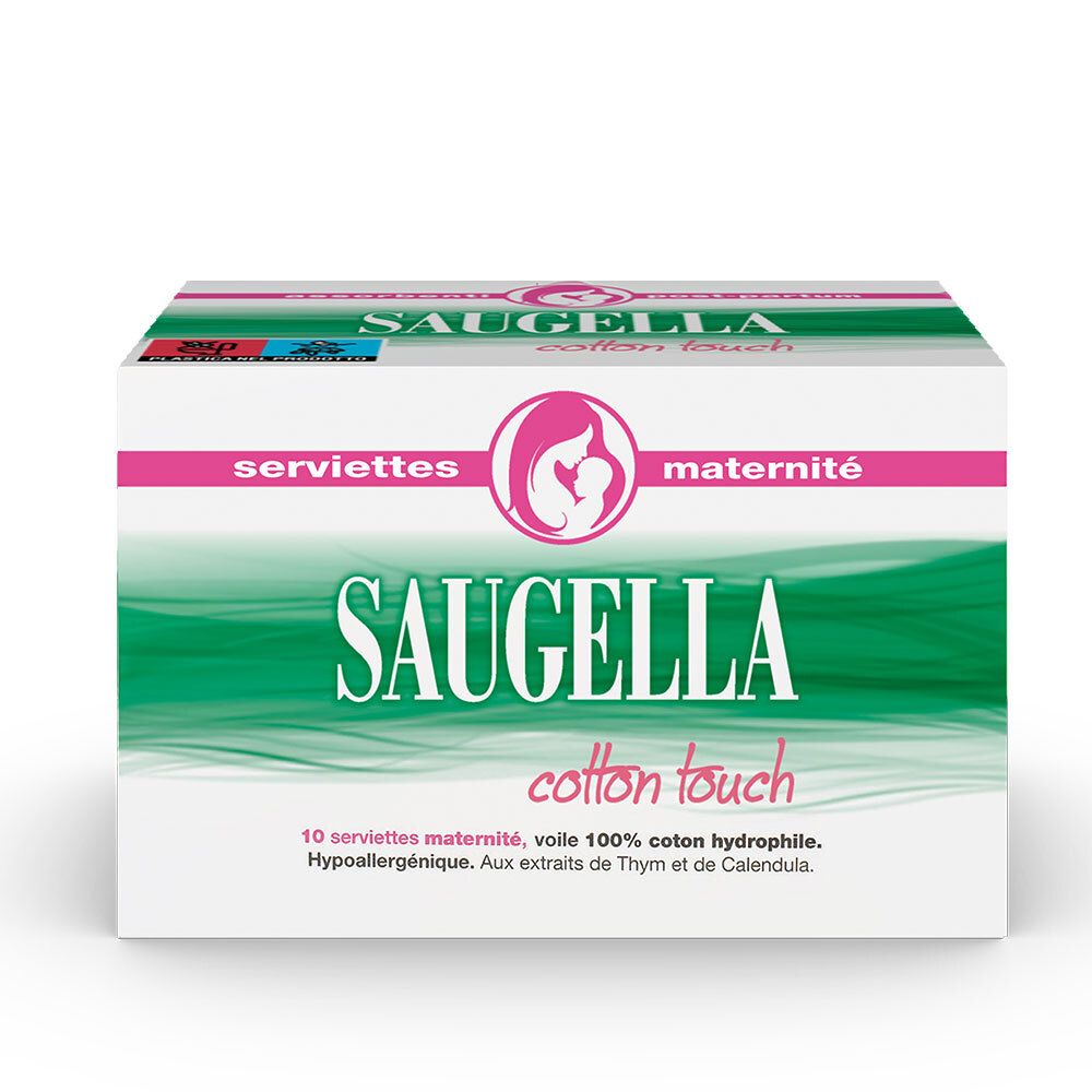 Saugella - Cotton Touch Serviettes Hygiéniques spéciale Maternité Période Post-partum Protection Renforcée Contre les Fuites Haute Absorption Paquet de 10 Lingette(S) pc(s)