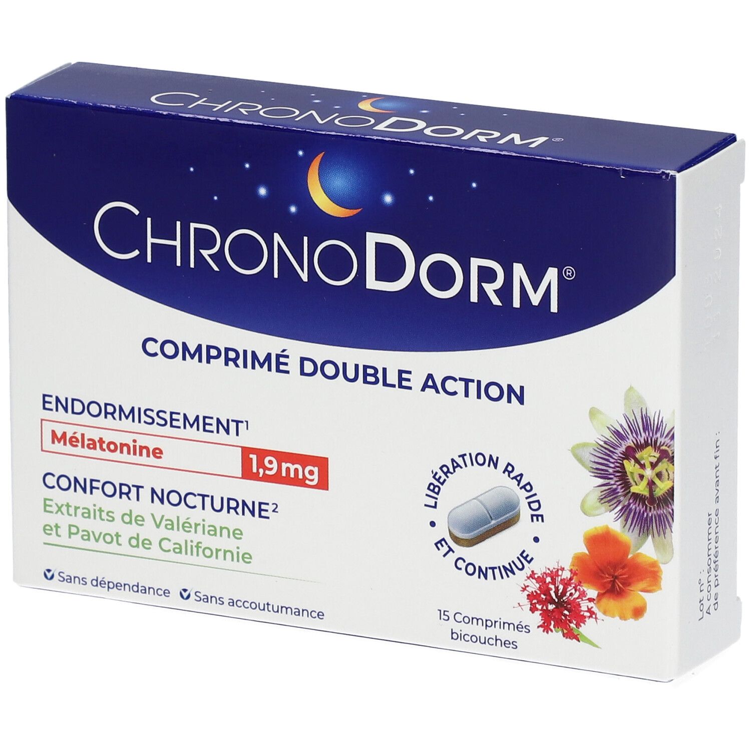Laboratoires IPRAD ChronoDorm Double Action Mélatonine 1,9 mg Valériane 15 Comprimés - Image 3