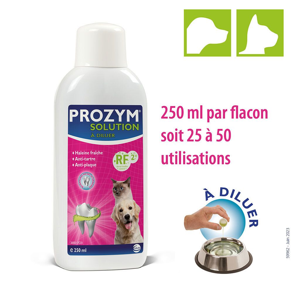 PROZYM - Solution Dentaire à diluer pour Chiens et Chats - N°1 chez Les vétérinaires - Haleine fraîche - Anti-tartre - Anti-Plaque - Gencives saines- 