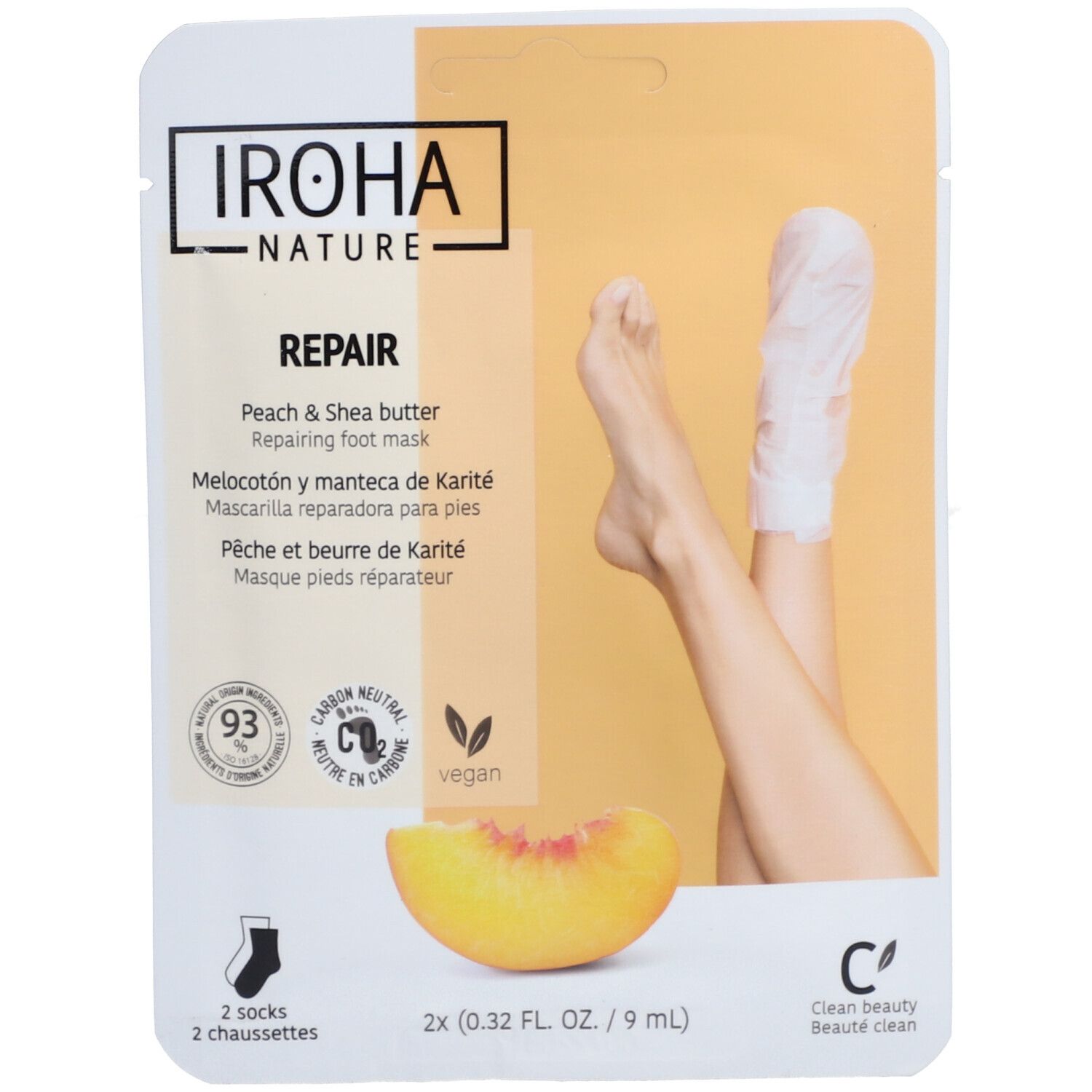 Iroha Nature Masque Pieds Réparateur Pêche et Beurre de Karité 18 ml