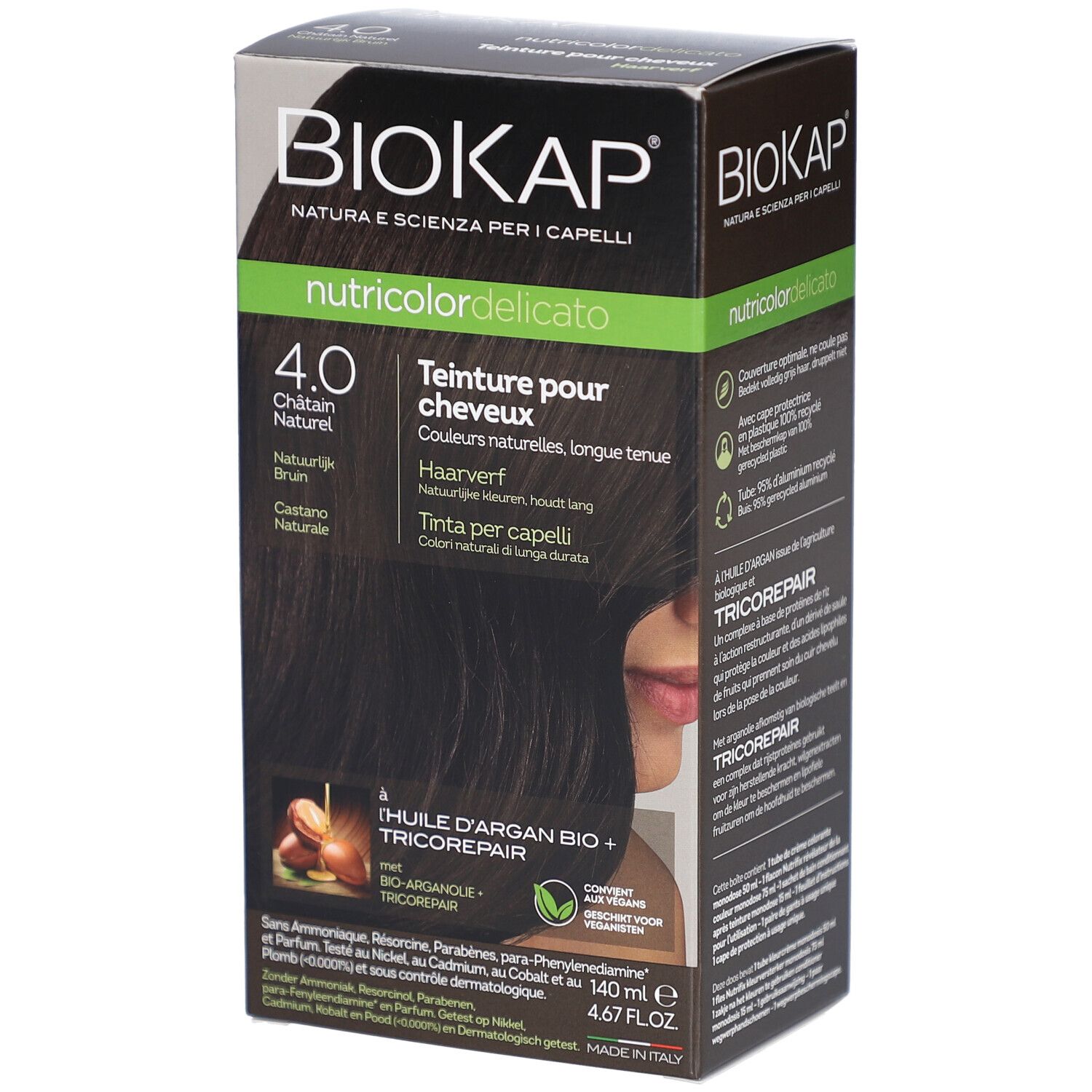 Biokap Nutricolordelicato Teinture Pour Cheveux 4.0 Châtain Naturel Teinture(S) 140 ml