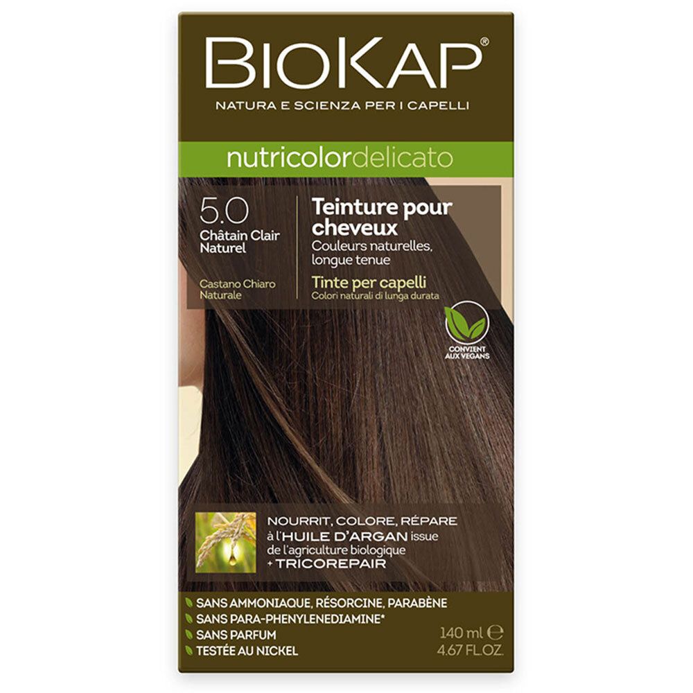 BIOKAP Nutricolor Delicato Teinture pour Cheveux 5.0 Châtain Clair Naturel Crème 140 ml