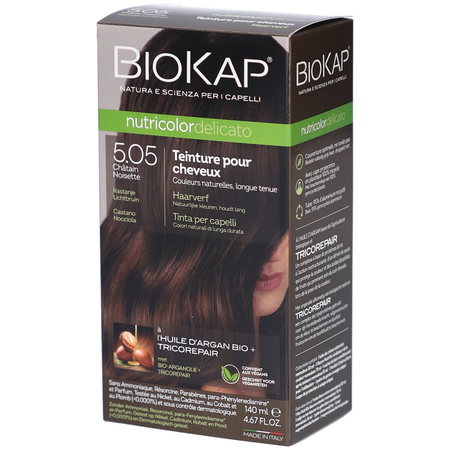 Biokap Nutricolordelicato Teinture Pour Cheveux 5.05 Châtain Noisette Teinture(S) 140 Ml