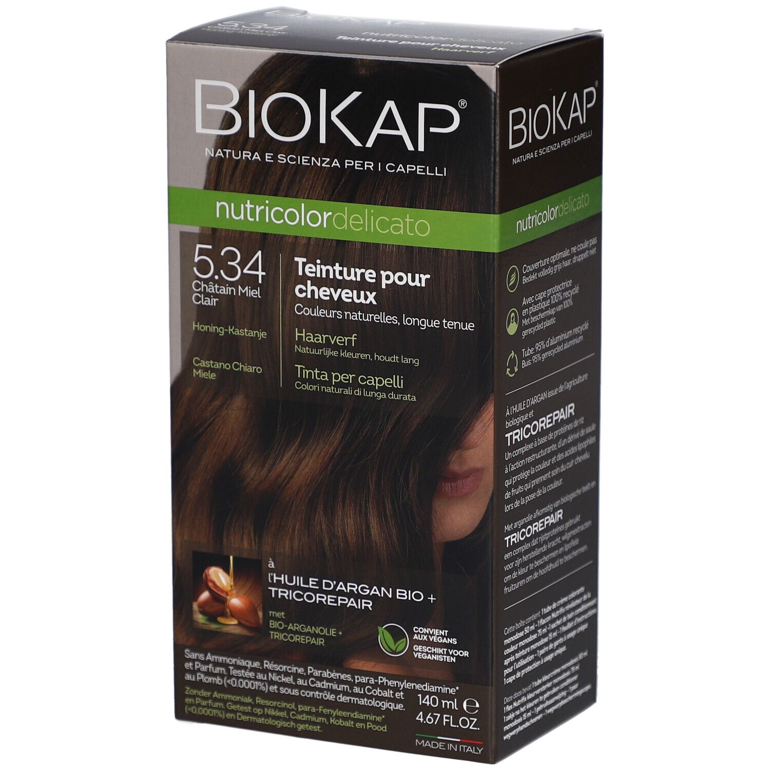 Biokap Nutricolordelicato Teinture Pour Cheveux 5.34 Châtain Miel Clair Teinture(S) 140 ml