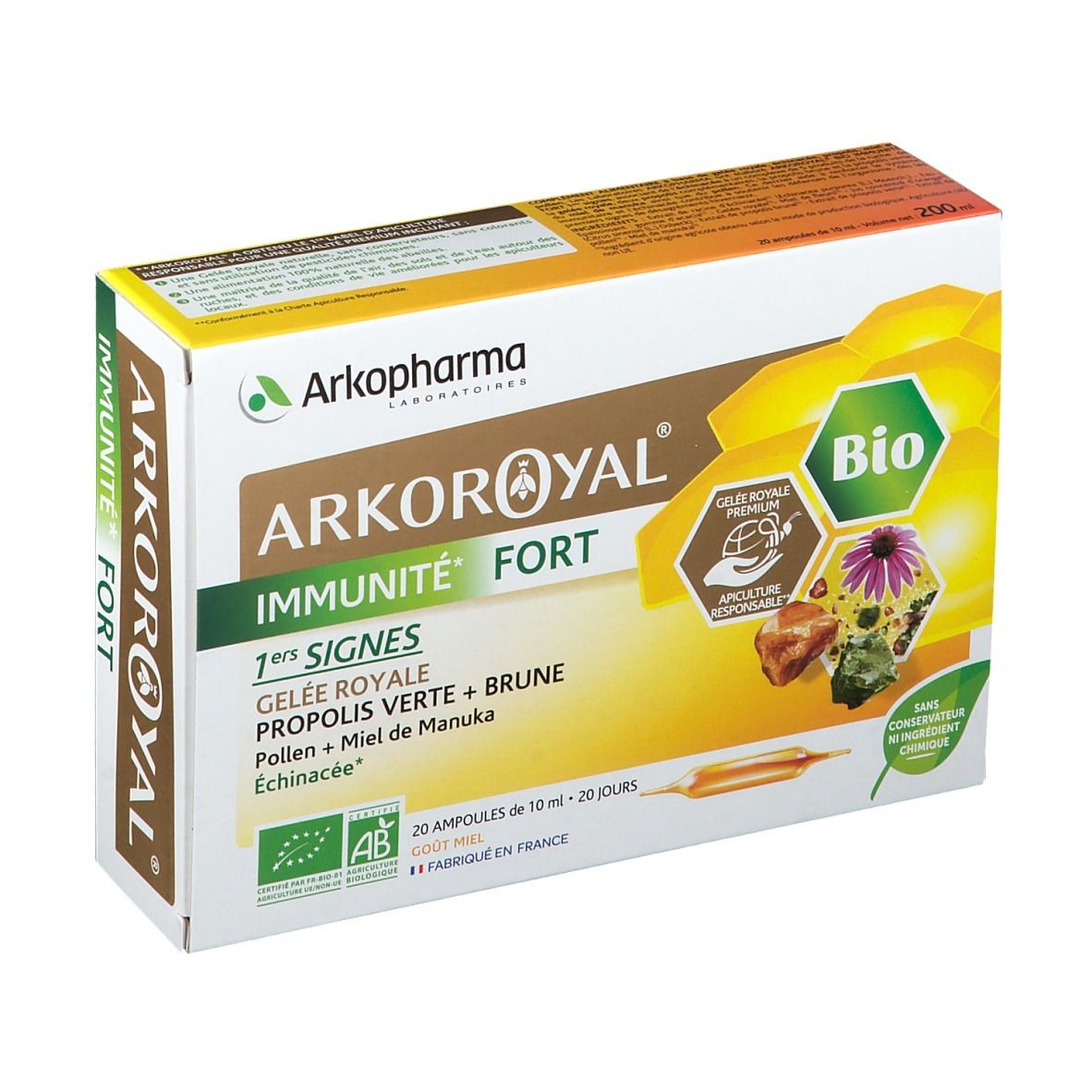 Arkopharma Verte Arkoroyal Immunité Fort Bio Gelée Royale, Propolis 20 Ampoules - Image 4