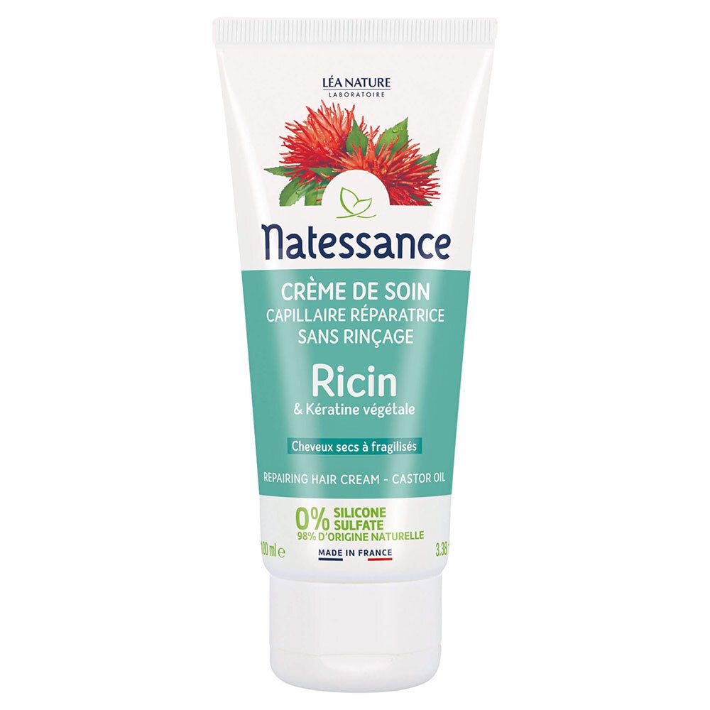Natessance Crème Soin Sans Rinçage Ricin et Kératine Végétale Cheveux Abîmés 100 ml Mousse(S)