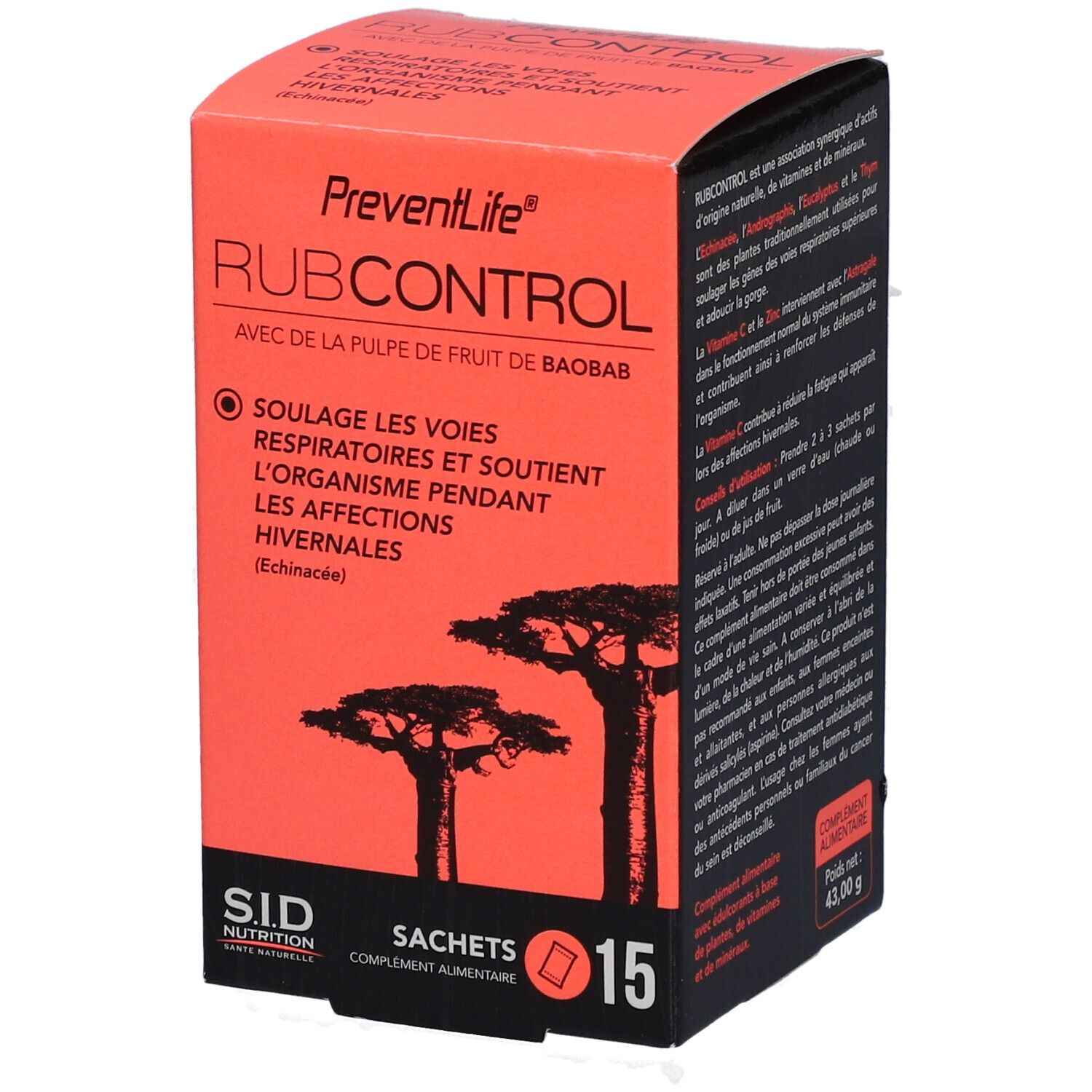 SID Nutrition – PreventLife RubControl 15 sachets voies respiratoires 15 pc(s) Poudre Pour La Préparation D'Une Solution