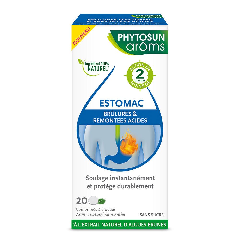 Phytosun Arôms Phytosun Aroms Brûlures D'estomac Et Remontées Acides, Arôme Naturel Menthe, Sans Sucre, 20 Comprimés À Croquer -10%* Avec Le Code : Ap1026 Comprimé(S) Pc(S)