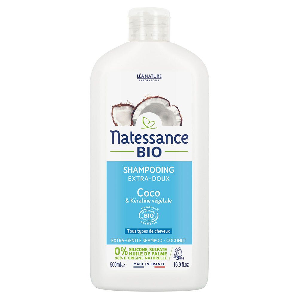 Natessance Shampooing Doux Coco Bio et Kératine Végétale 500 ml Shampooing