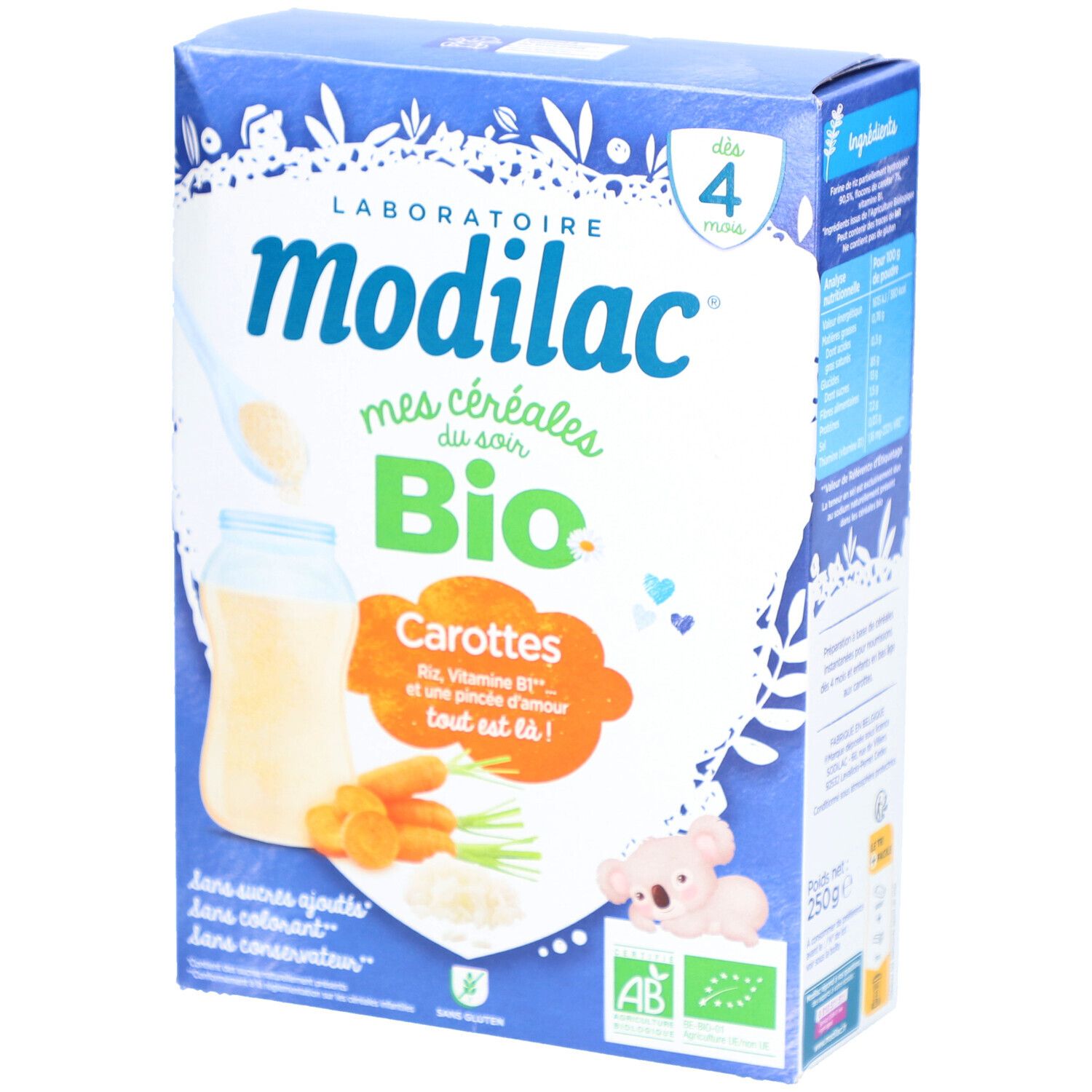 Modilac Mes Céréales Du Soir Bio - Carottes 250 g Poudre
