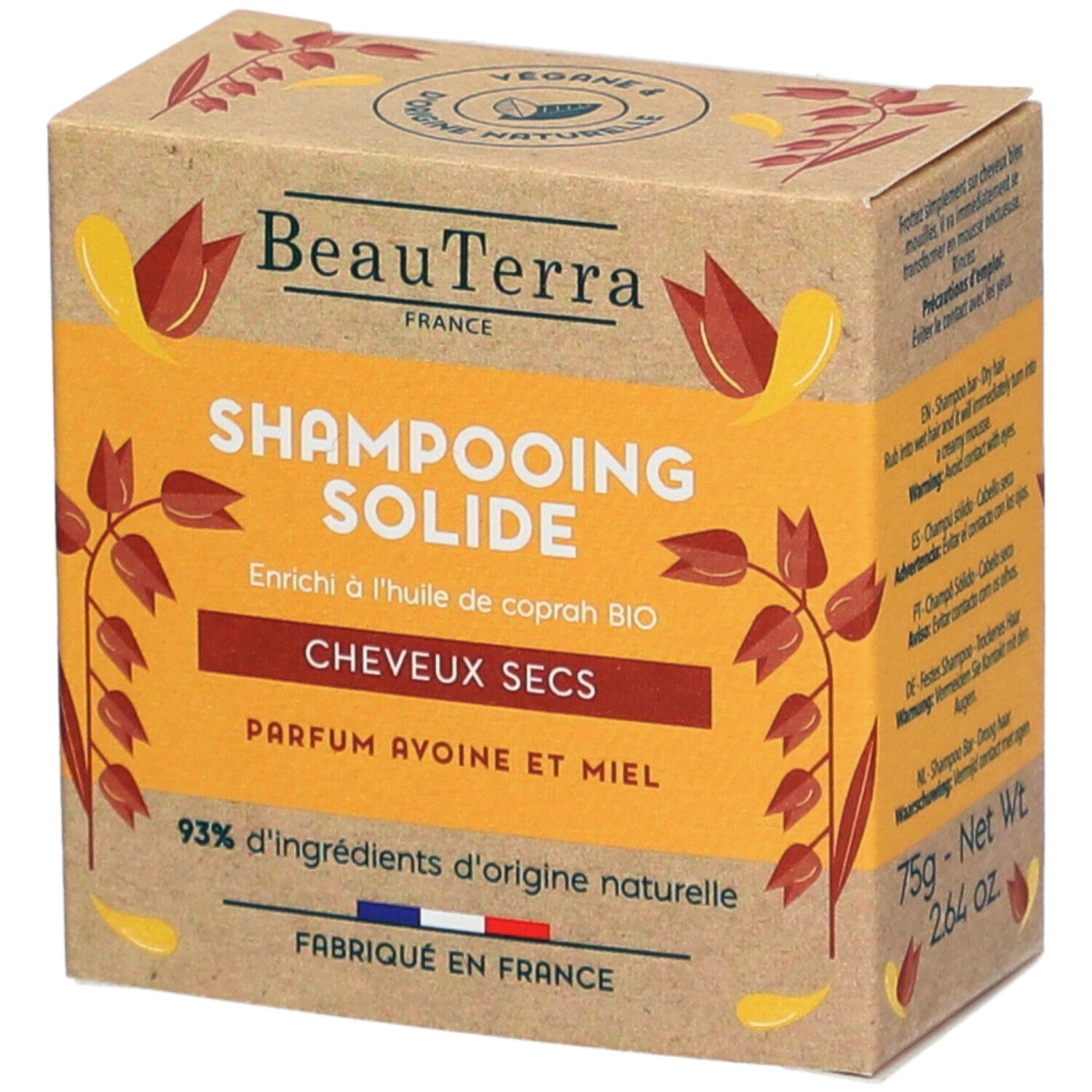 Beauterra Shampoing Solide - Cheveux Secs Et Abîmés Shampooing 75 G