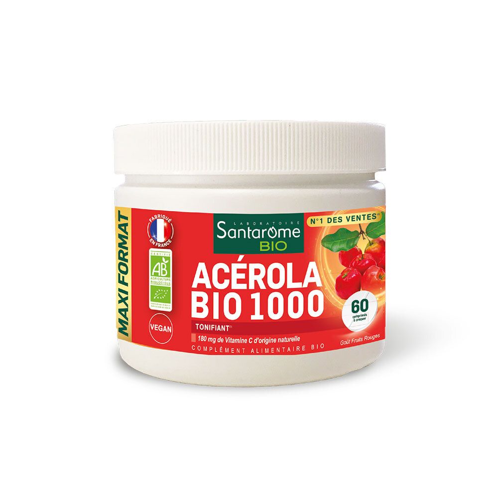 Santarome Acérola Bio 1000 Vitamine C Naturelle 60 Comprimés À Croquer - Image 3