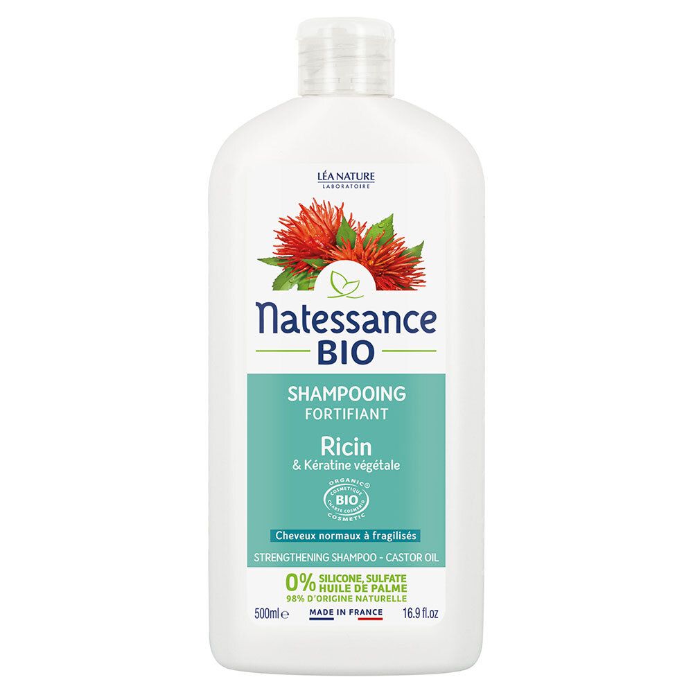 Natessance Shampooing Fortifiant à l’Huile de Ricin et Kératine Végétale 500 ml Shampooing